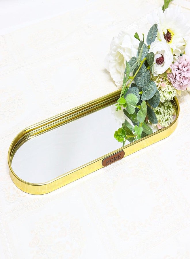 SEMSOIIO Mirrored Tray for Vanity,Decorative Organizer Trays for Bathroom Organizer Jewelry Dresser, 11.8'' x 3.9'' Oval Gold Jewelry Tray for Women (Oval-Small) - Image 2